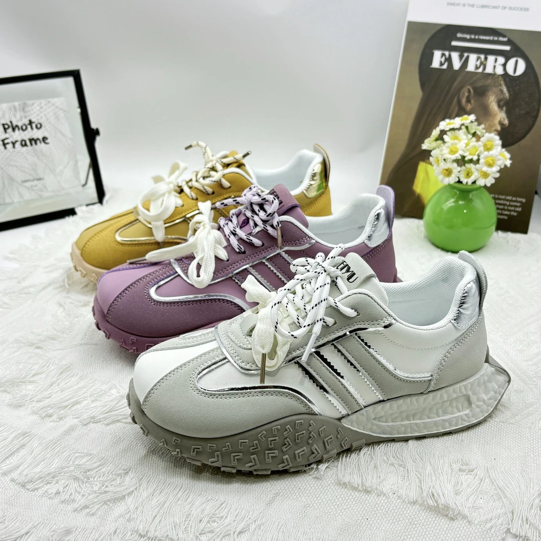 2025春季新款舒适百搭透气阿甘鞋厚底时尚休闲德训鞋防滑运动鞋女