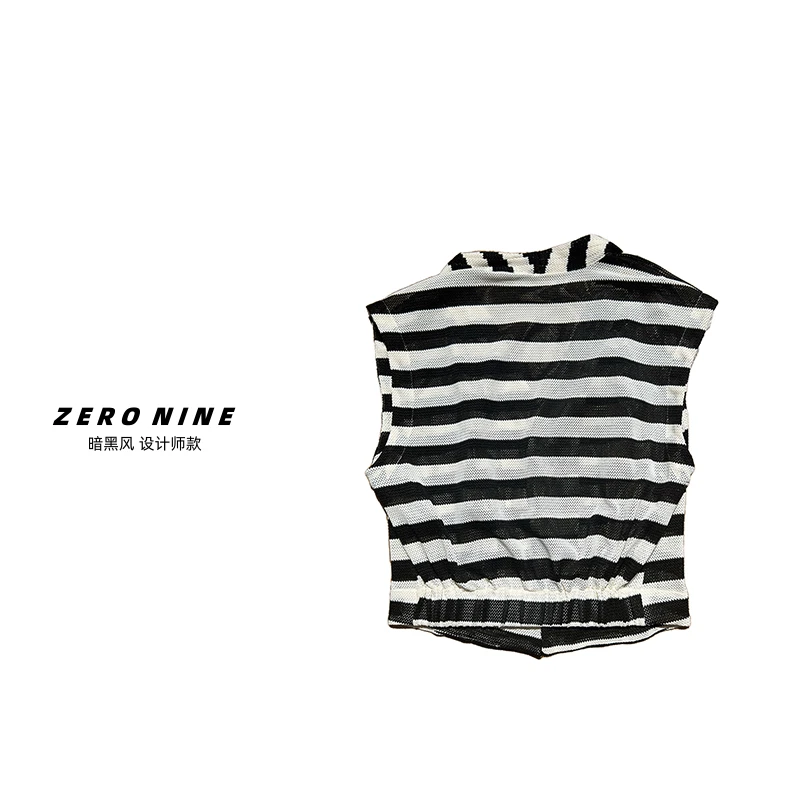Dan Dan  条纹网眼透气坎肩马甲女