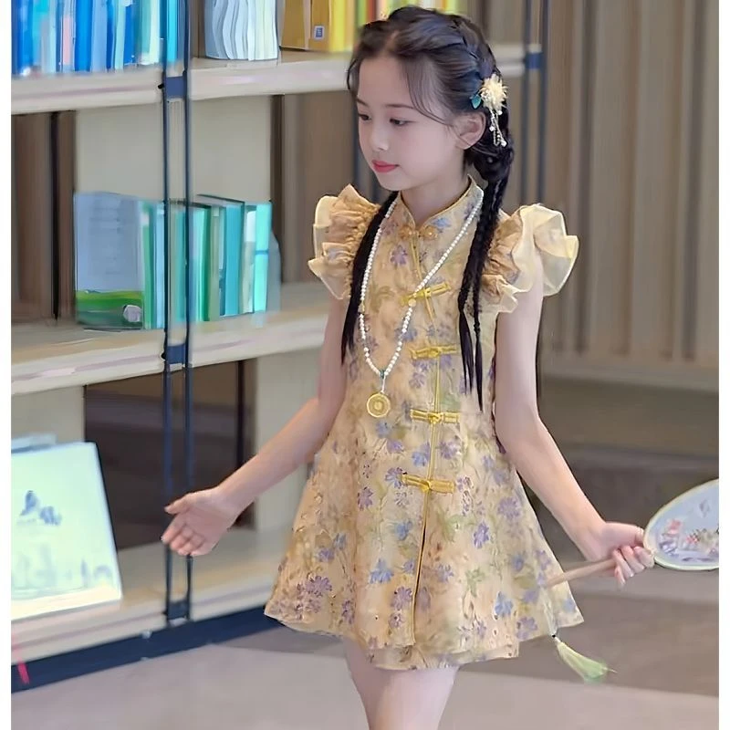 女童套装中大童夏季新款儿童新中式两件套女孩洋气旗袍两件套