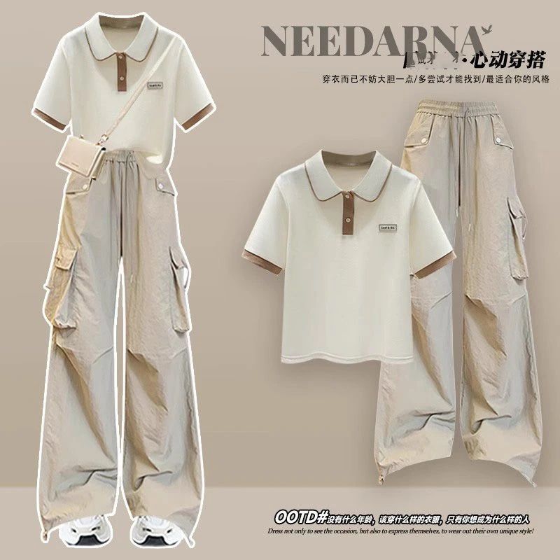 2025超火夏装一整套学院风减龄韩系独特绝美小套装女小个子工装裤