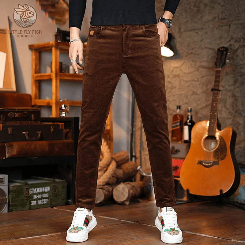 秋冬新款加厚双层莫代尔灯芯绒男士修身小脚弹力舒适百搭休闲长裤