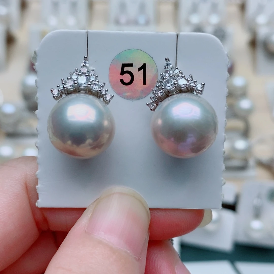 *****银S925镶嵌耳饰淡水珍珠13mm