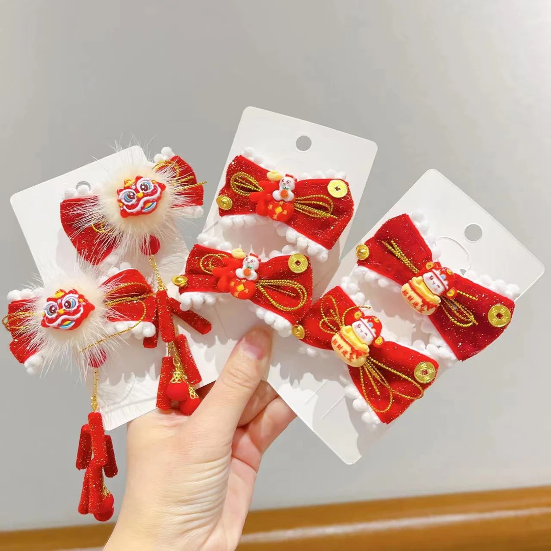 新年红色发饰汉服喜庆对夹古风