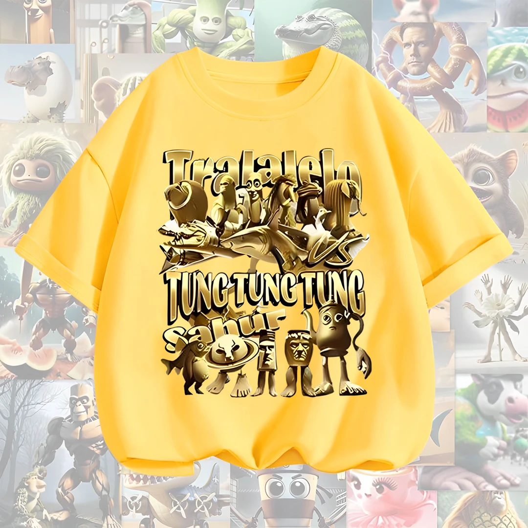 2025夏新款通通哥木棍人抽象爆款山海经纯棉短袖儿童T恤洋气上衣