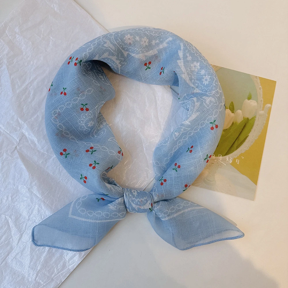 初夏2025春秋新款碎花可爱甜美方巾女58x58棉麻田园旅游日韩头巾