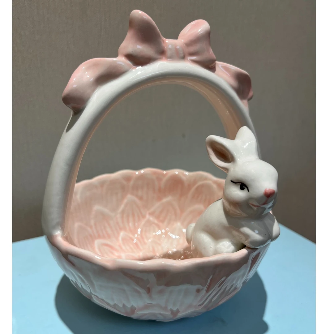 蝴蝶结陶瓷兔子提篮