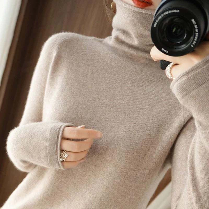 樱鲜秋冬新款高领毛衣女装宽松内搭堆堆领外穿洋气长袖打底衫女