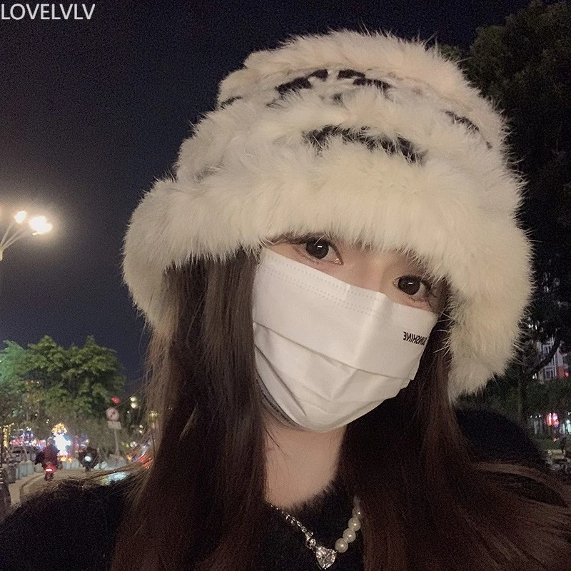 毛毛帽子冬天女冬季大头围国风可爱醒狮帽加厚保暖针织水桶渔夫帽