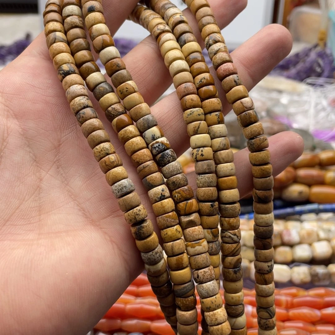 玛瑙/玉髓合金珠宝半成品一条装图画石药片珠卡7+mm