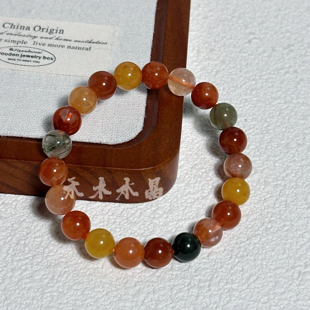 2004-福禄寿兔毛水晶素圈绿发晶单圈手串