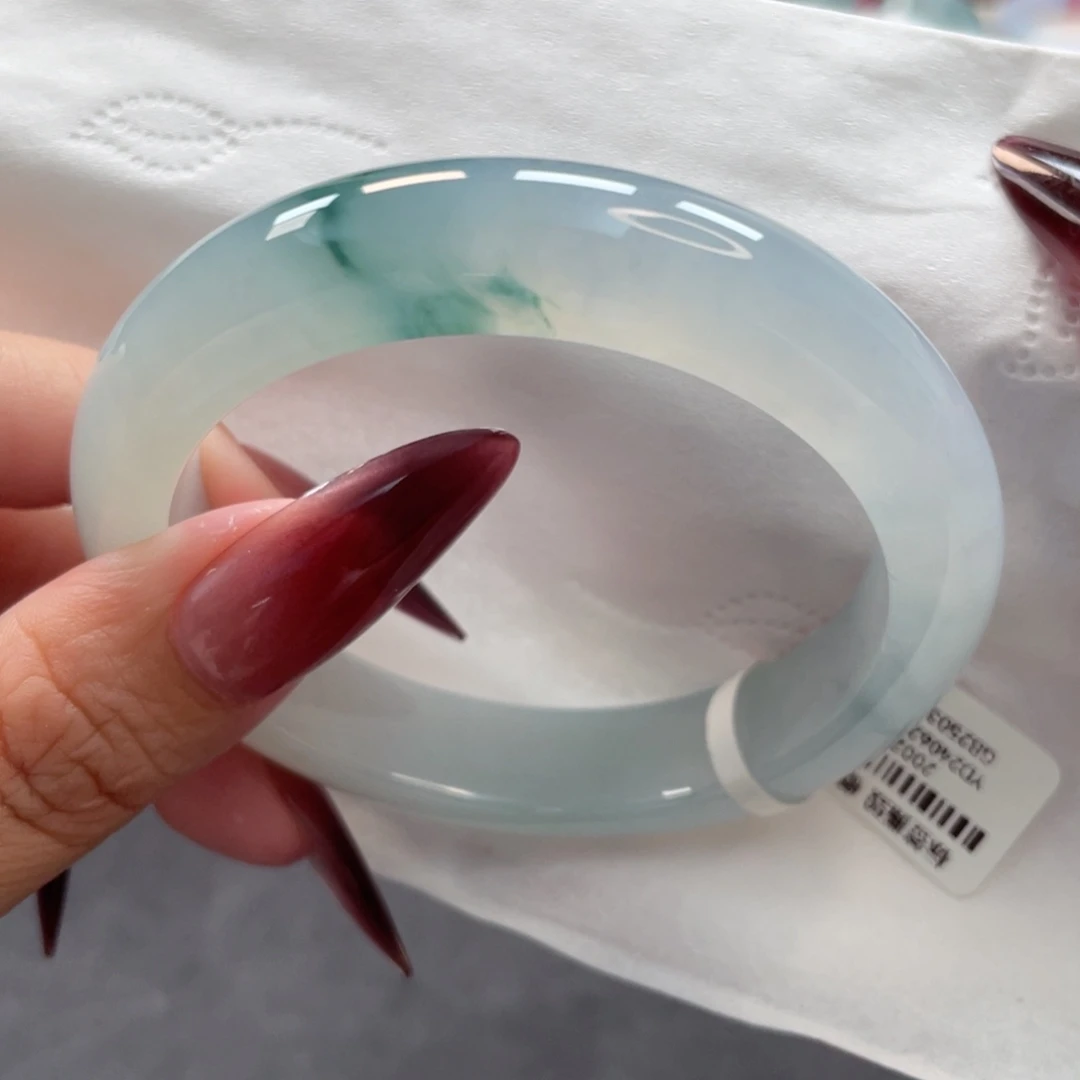 翡翠手镯未镶嵌冰胶天空蓝飘蓝花清新脱俗54.5圈4号