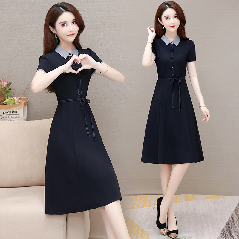 衬衫领连衣裙新款显瘦春夏减龄气质洋气时尚休闲收腰遮肚修身