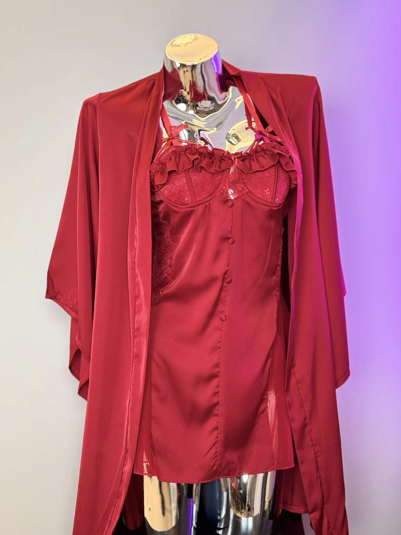 Lustiana法式纯欲风睡衣聚拢带胸垫纯色吊带裙外袍家居服套装2227