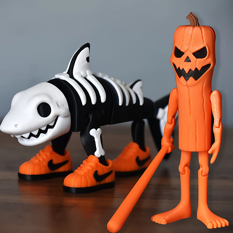 3D打印美国山海经万圣节骷髅穿鞋鲨鱼南瓜木棍人通通手办模型玩具