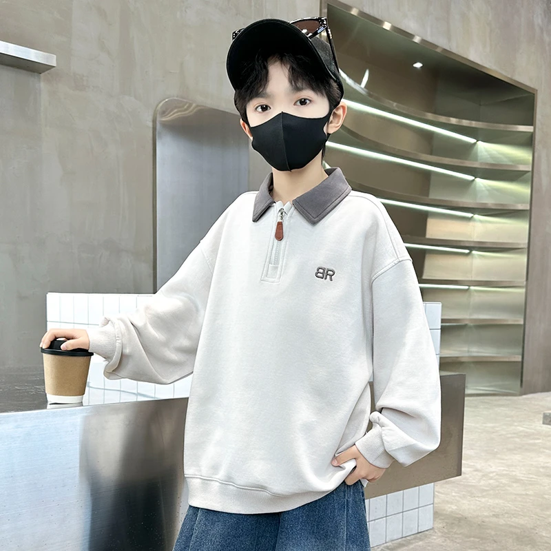 男童Polo衫卫衣拉链上衣中大童秋季翻领洋气长袖韩版儿童秋装刺绣