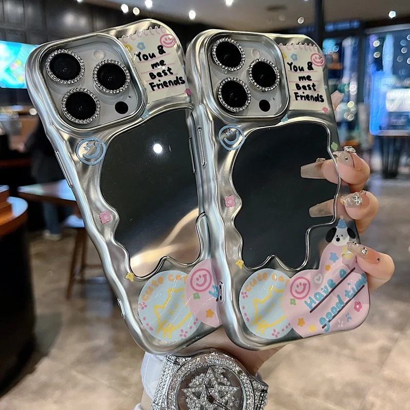 适用苹果系列iPhone16新款手机壳可爱风爱心贴纸半包透气大孔镜面
