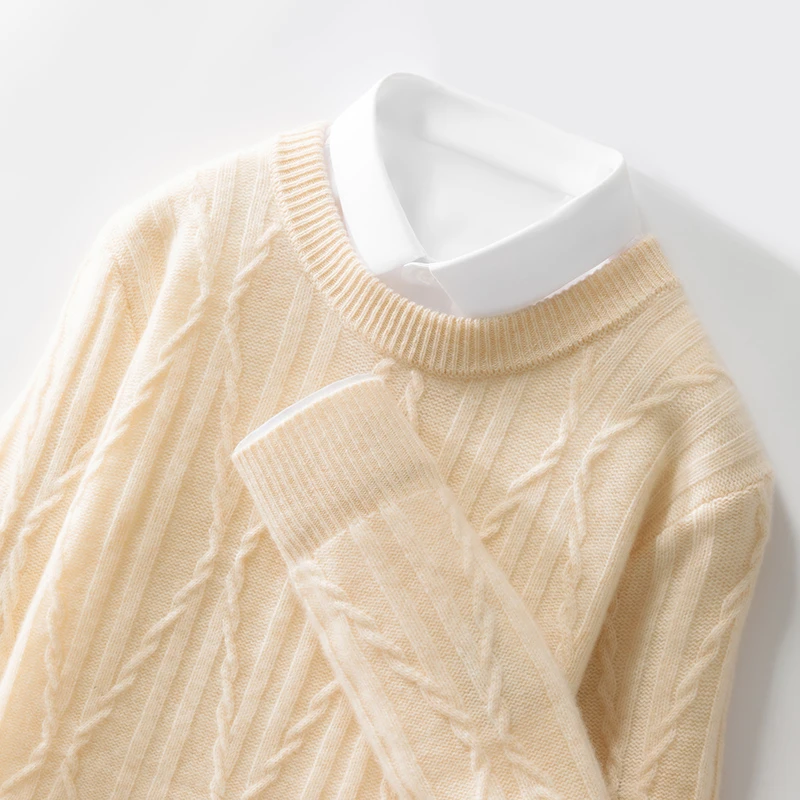 男重磅加厚圆领针织打底100%羊毛衫宽松秋冬提花纯色商务内搭毛衣