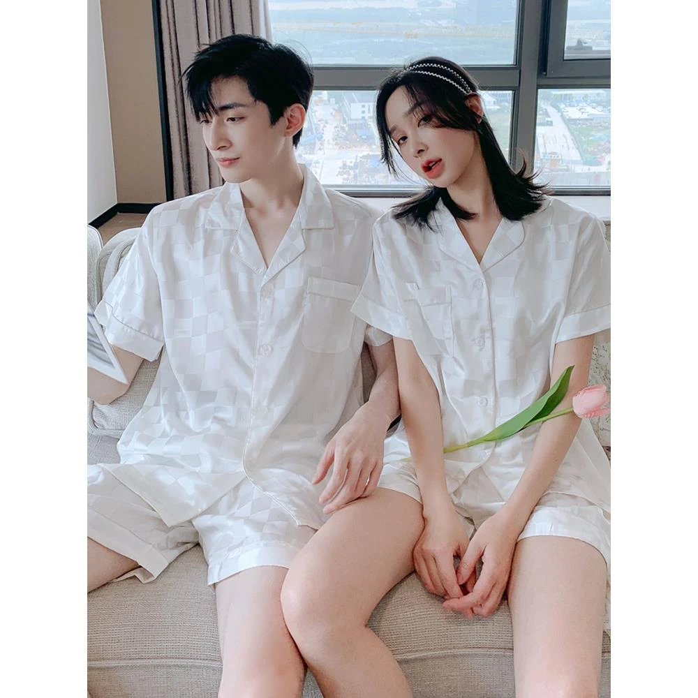 FAVMARTHA睡衣女夏季薄款冰丝男长短袖春秋2025年网红爆款可外穿