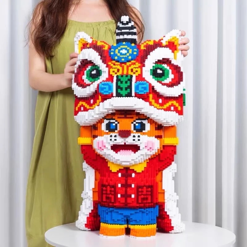 国潮醒狮系列颗粒积木儿童男女孩益智玩具拼搭锻炼专注动手动脑