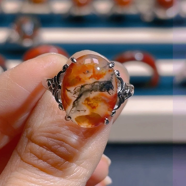 玛瑙/玉髓戒指银S925镶嵌桃****布