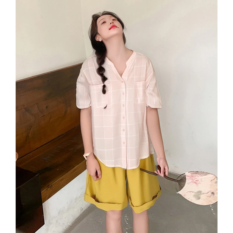 春7II3746#夏装新款常规韩版纯色圆领衬衣女士显瘦百搭上秋