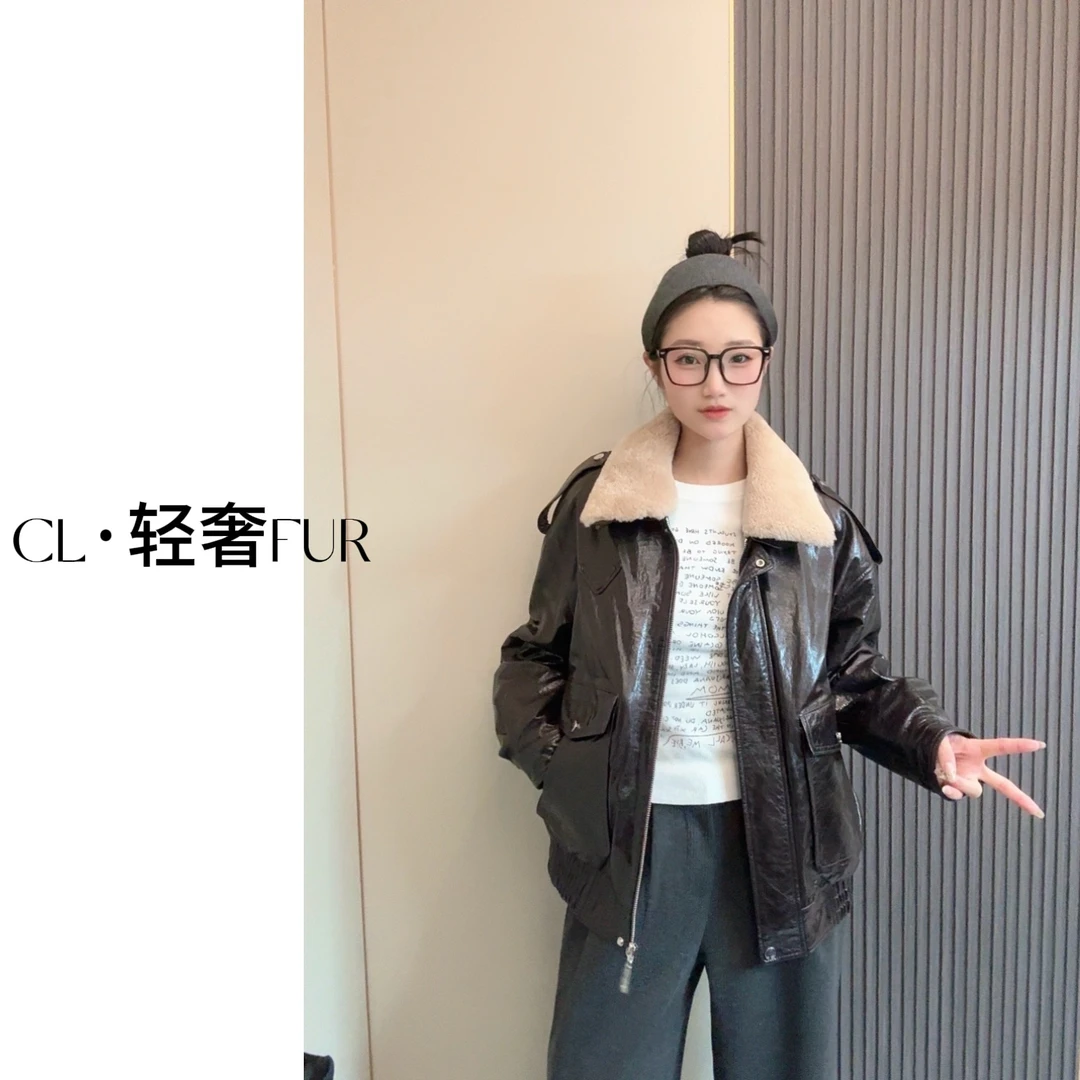 CL-新款真皮油蜡皮加棉韩系机车皮女外套