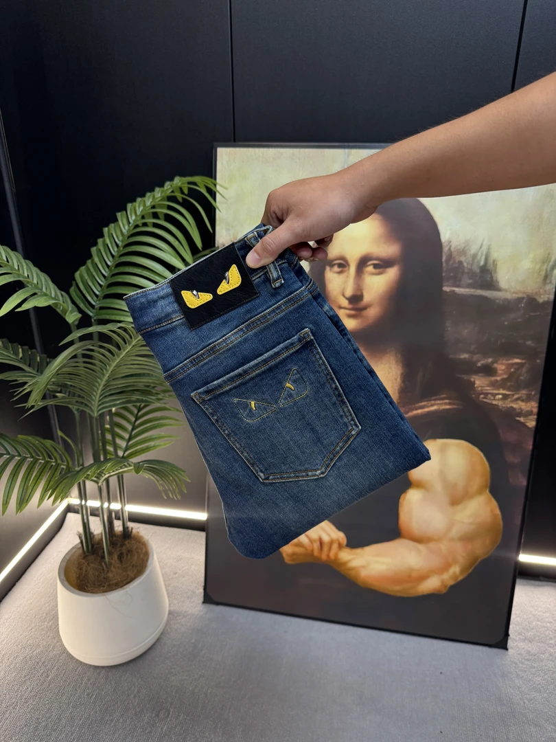 【KC专属】2025秋季上新波斯蓝弹力男士牛仔裤修身小直筒男裤子