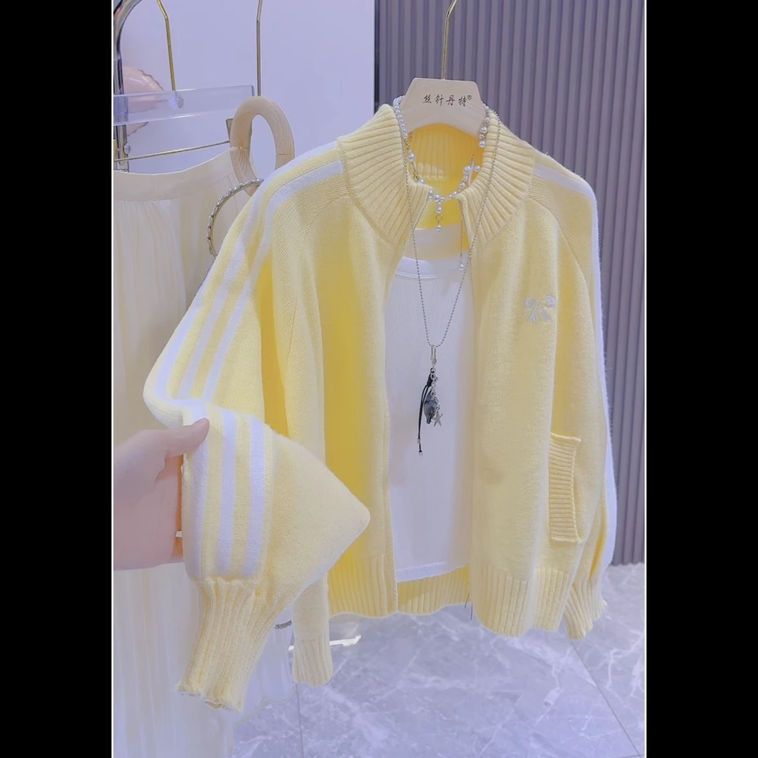 韩版立领拉链蝴蝶结毛衣女秋季大码胖妹妹时尚洋气显瘦百搭针织衫