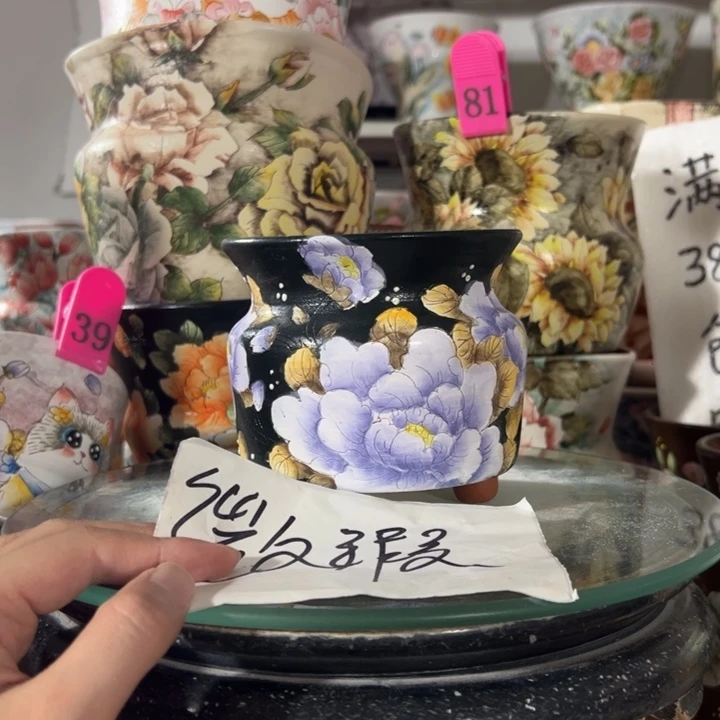 景德镇手绘花盆满38包邮偏远地区除外