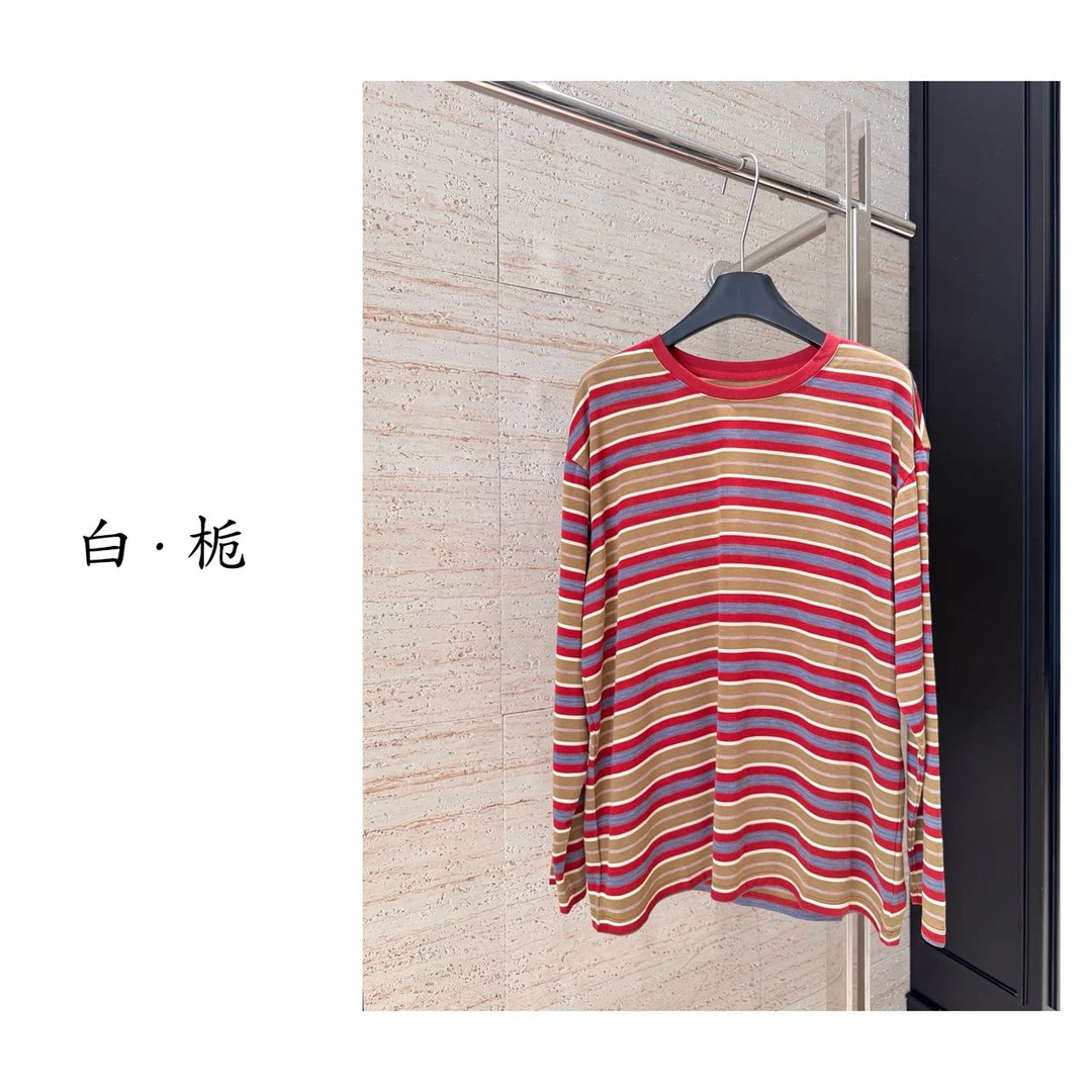 白·栀<懒懒条纹> 轻薄莱赛尔美式复古凉感舒适撞色条纹T恤女
