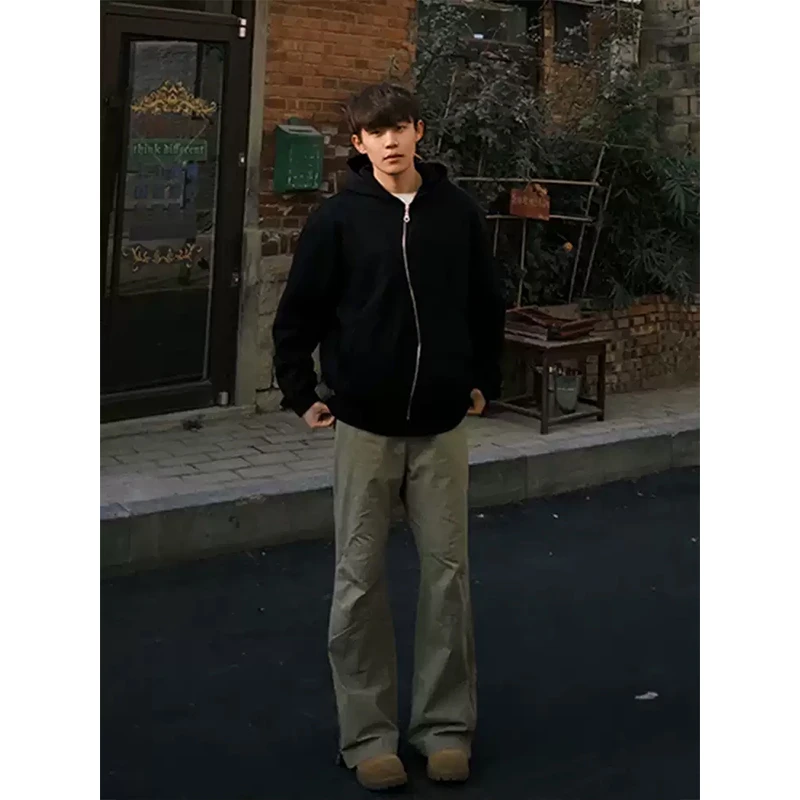 DERT黑色重磅boxy拉链卫衣男款连帽开衫冬季穿搭美式cleanfit外套
