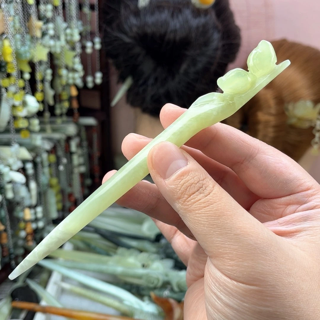 蛇纹石玉发饰未镶嵌长度16.5厘米左右