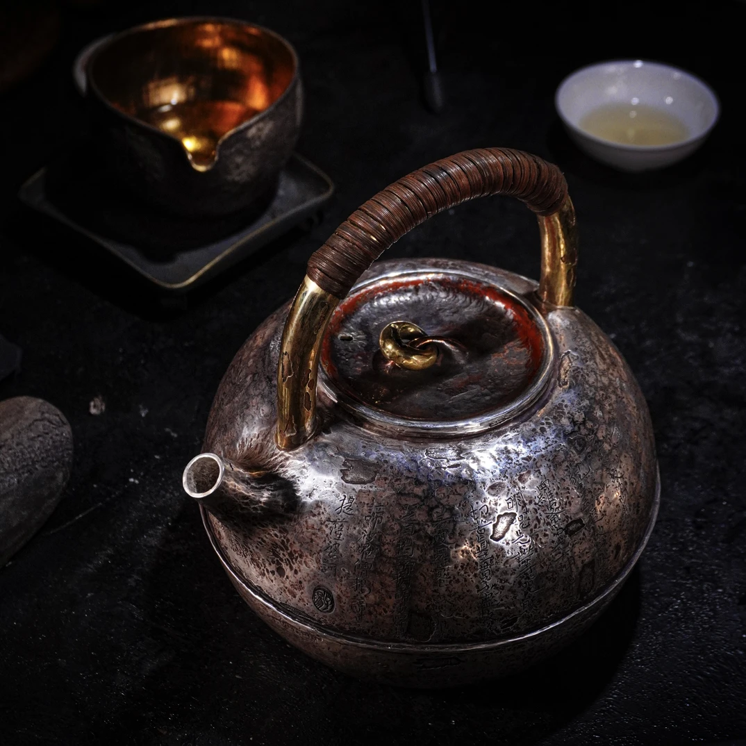 子阳【照见】心经银壶纯手工锻打足银煮水壶煮茶壶复古风格茶具