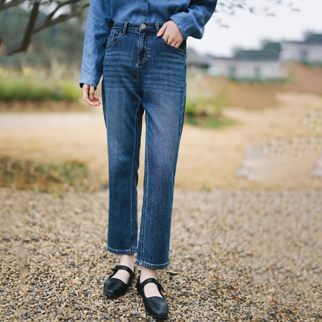 梭家｜星穹｜文艺复古牛仔蓝休闲长裤春季女新款直筒小脚裤百搭