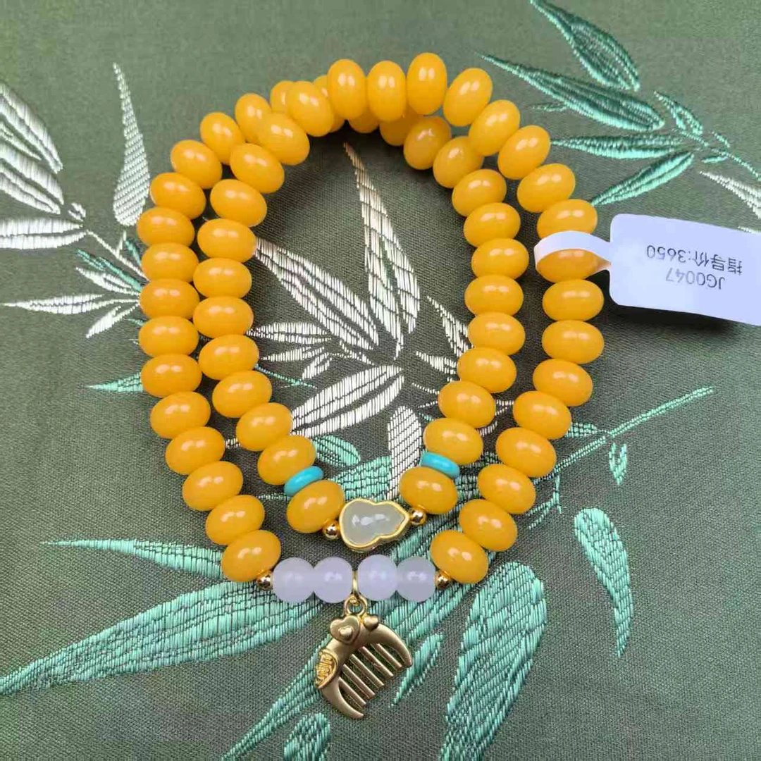 JG0047-黄菩提梳子葫芦双圈手串（无礼盒）