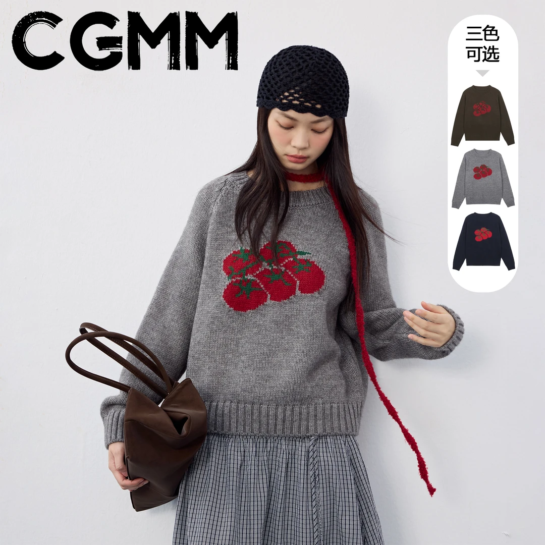 CGMM/橱柜密码秋冬新款刺绣圆领毛衣复古学院风针织衫DSOMB5228