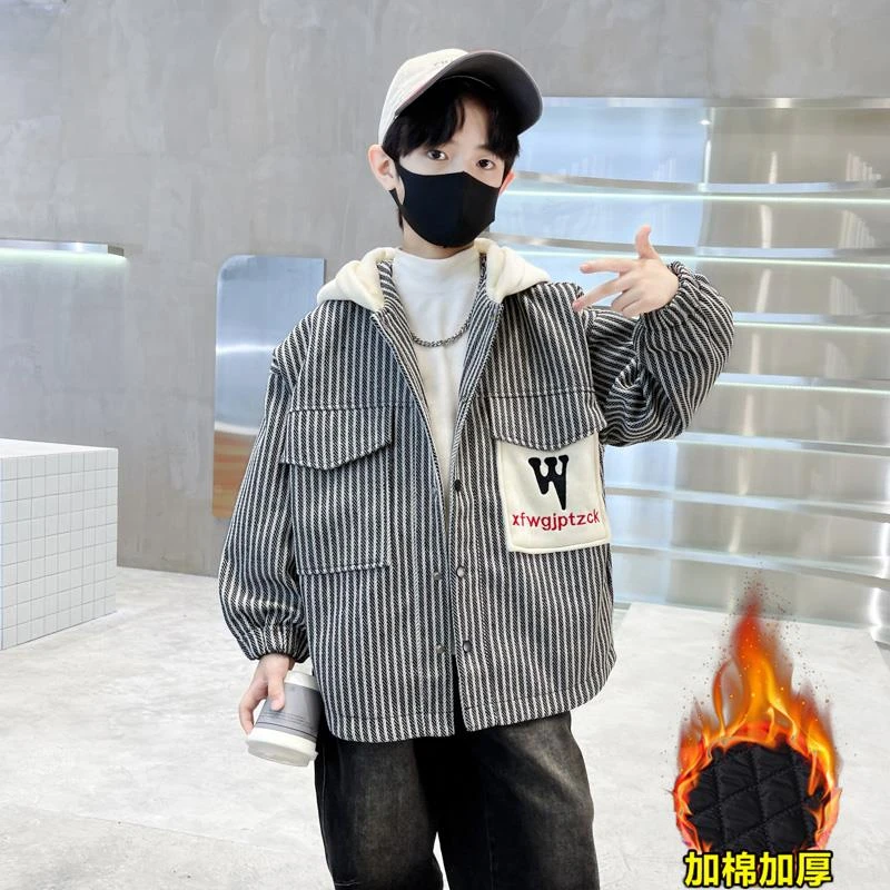 男童夹棉加厚外套春秋冬款2024新款冬季上衣中大儿童装冬装棉服潮