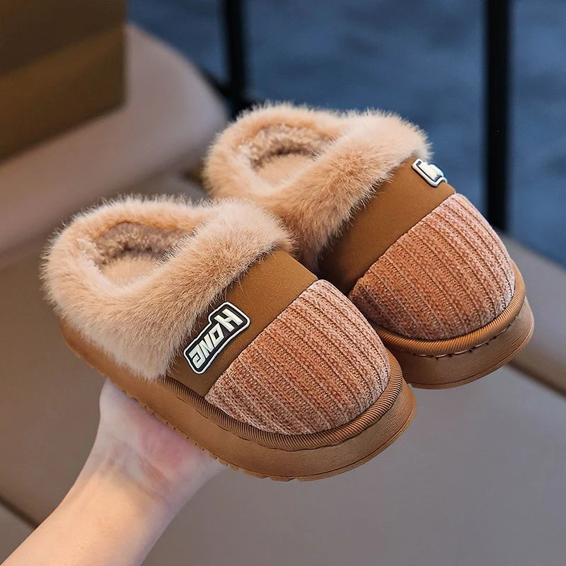 儿童棉拖鞋秋冬季新款小中大童室内加绒保暖防滑软底居家毛毛拖鞋