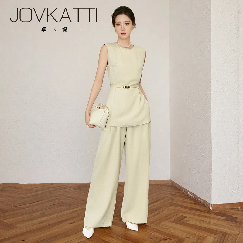 Jovkatti新款时尚套装女夏季高级感气质名媛休闲背心上衣高腰