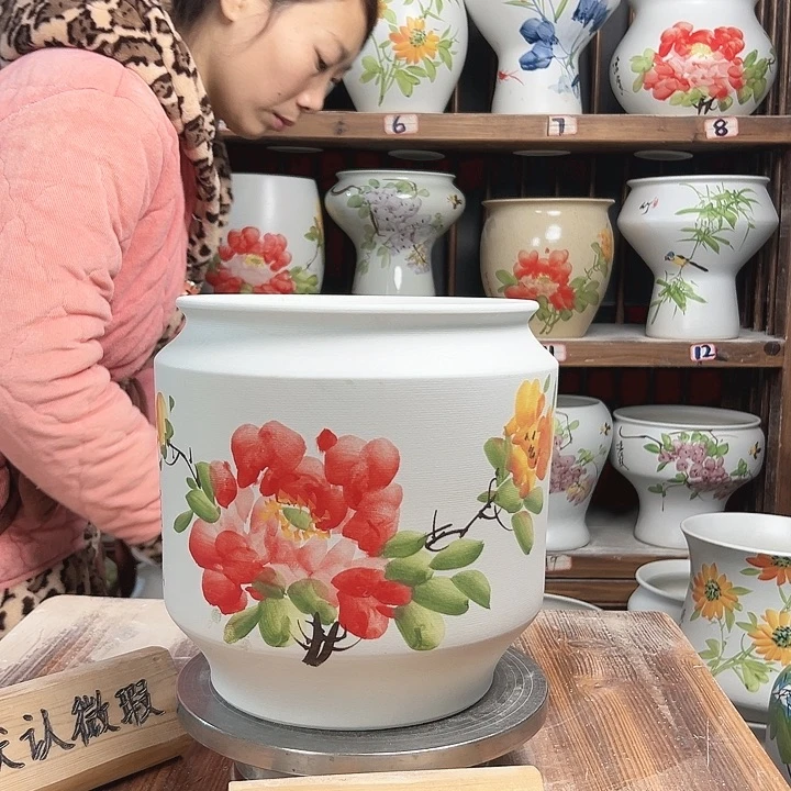 摆件电饭煲红牡丹新款陶瓷