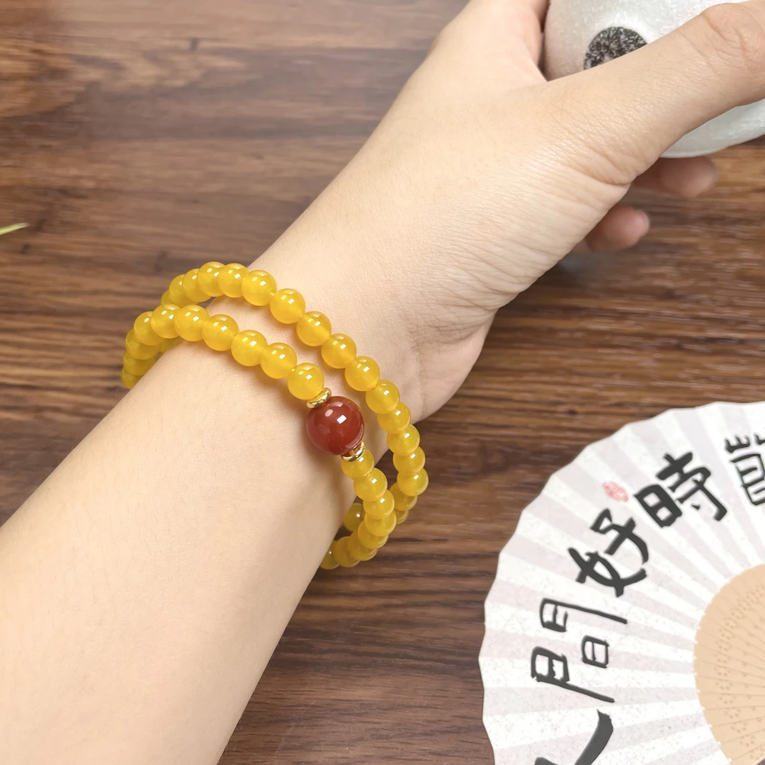 【黄玛瑙双圈手串】天然黄玛瑙双圈手串6mm左右