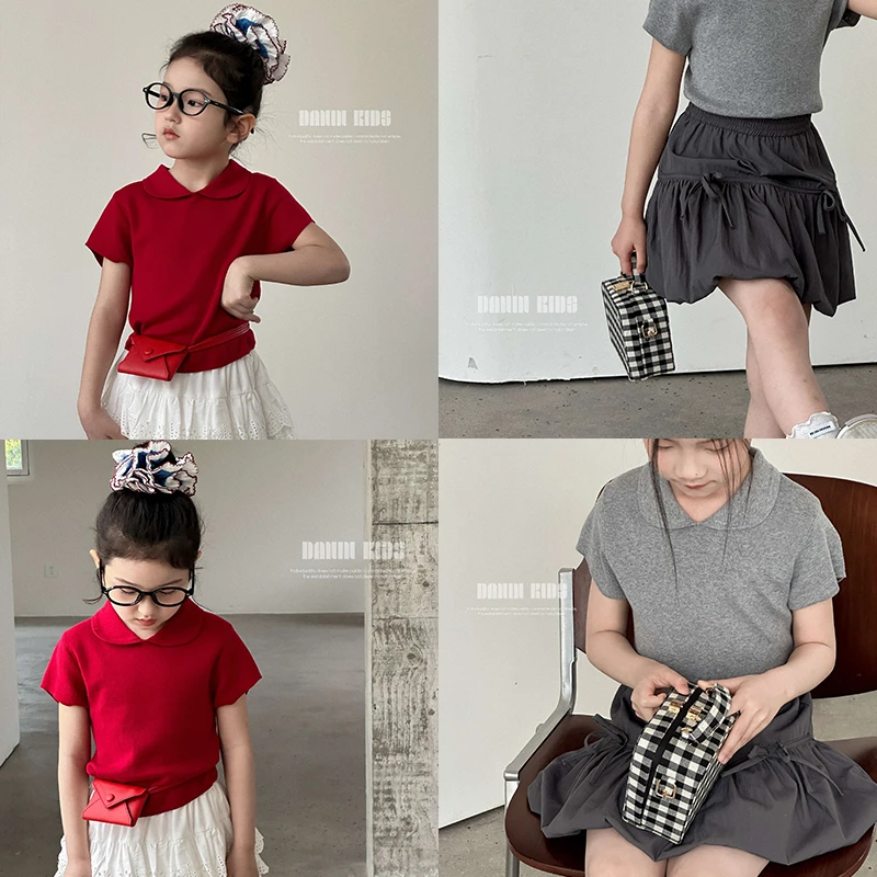 【嗒囜】柔软透气精梳棉~女童夏季新款翻领短袖针织T恤儿童上衣童装