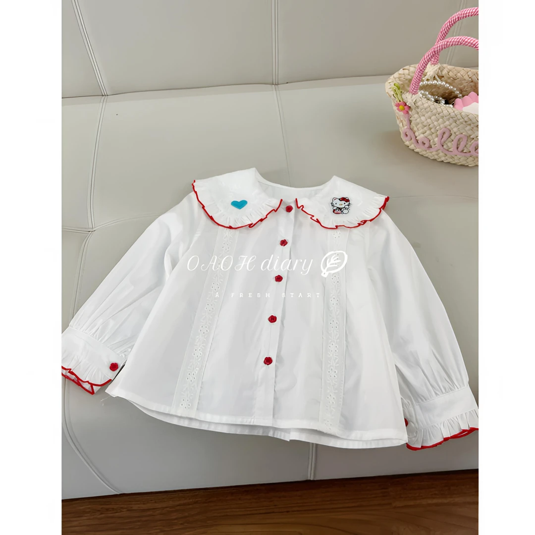 女童春装长袖衬衫2025新款爆款小女孩春秋洋气白色儿童衬衣潮C775