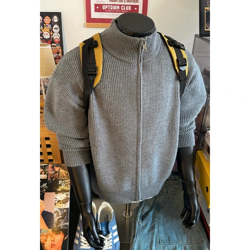 cleanfit立领拉链开衫毛衣男春秋美式慵懒风痞帅高级感针织衫外套