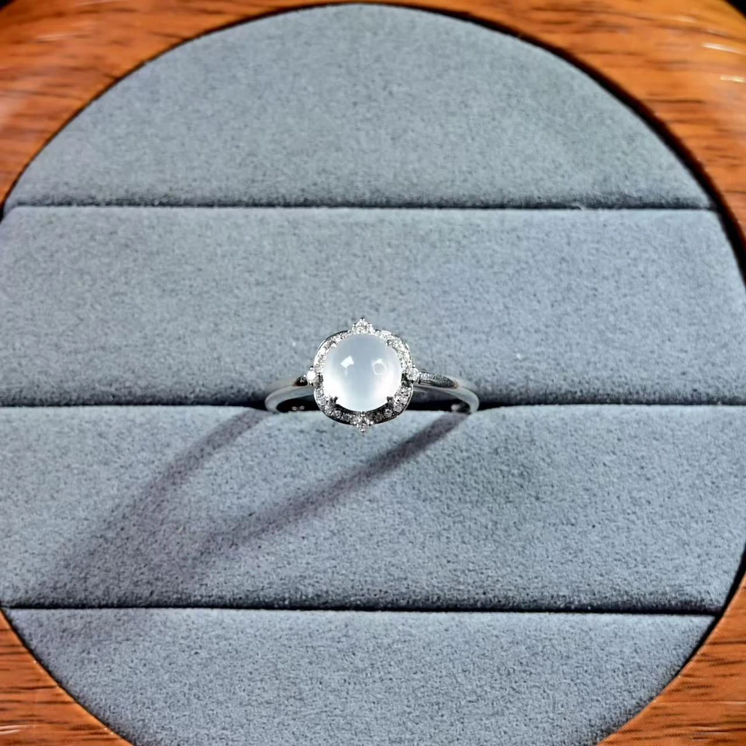 天然缅甸翡翠A货18k白金白冰戒指/121011/拍卖