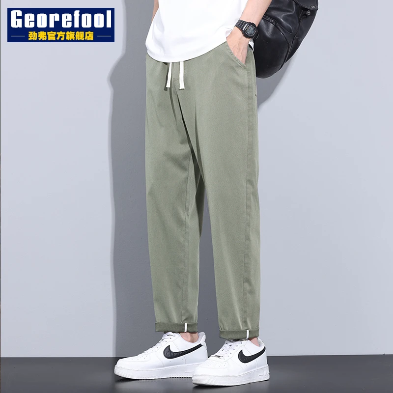 冰丝休闲裤男士夏季薄款美式潮牌宽松直筒2025新款九分运动长裤子