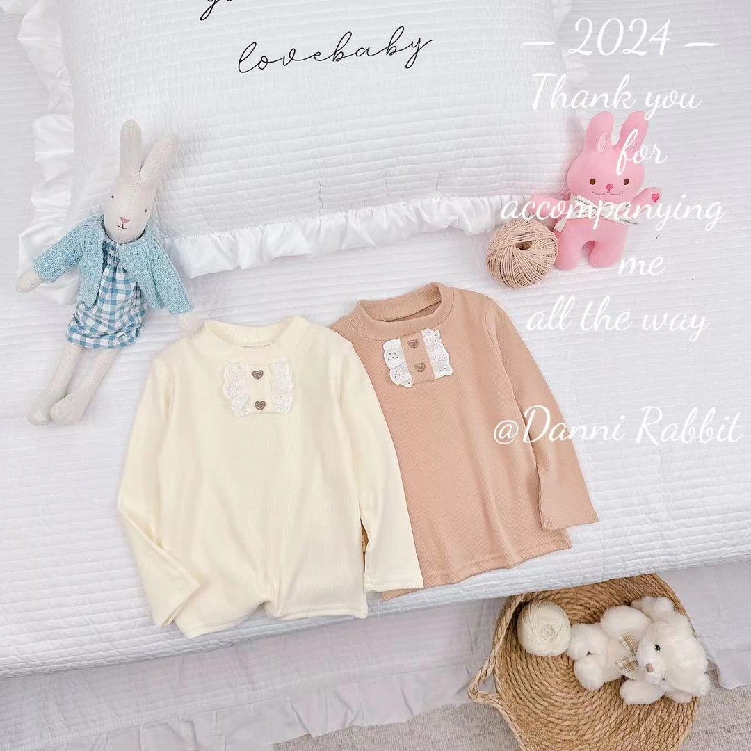 【Dannirabbit】新款纯色爱心半高领女童打底衫 D-AB872