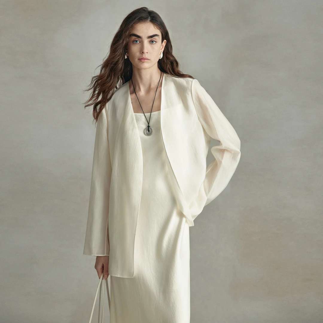 LYNEE 通透无领简约薄款纯欲慵懒风西装外套女春夏LGD2FSW210/004