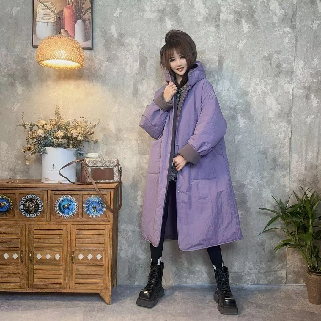 【沐木流浪记】（染墨）冬季宽松按扣加厚双面穿连帽女装外套z a777