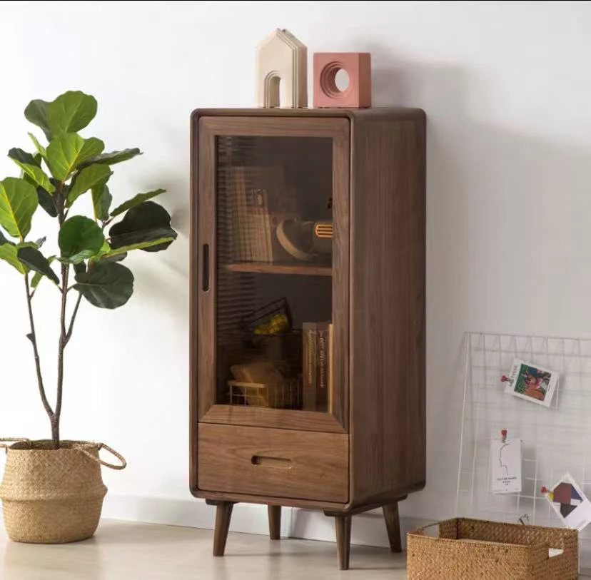 北美黑胡桃、实木边柜简约收纳柜储物柜柜子茶水柜客厅置物家用